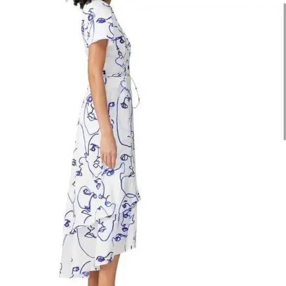 Hutch Printed Rosa Artsy Wrap Short Sleeve Tiered Midi Dress Faces White Size XS - Picture 2 of 11